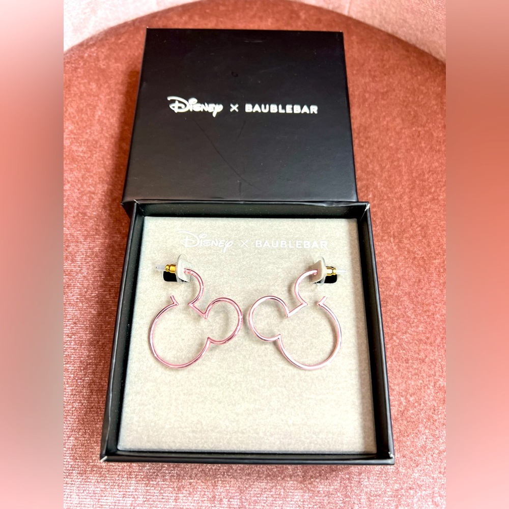 Disney Baublebar pink Mickey Mouse shaped hoop earrings